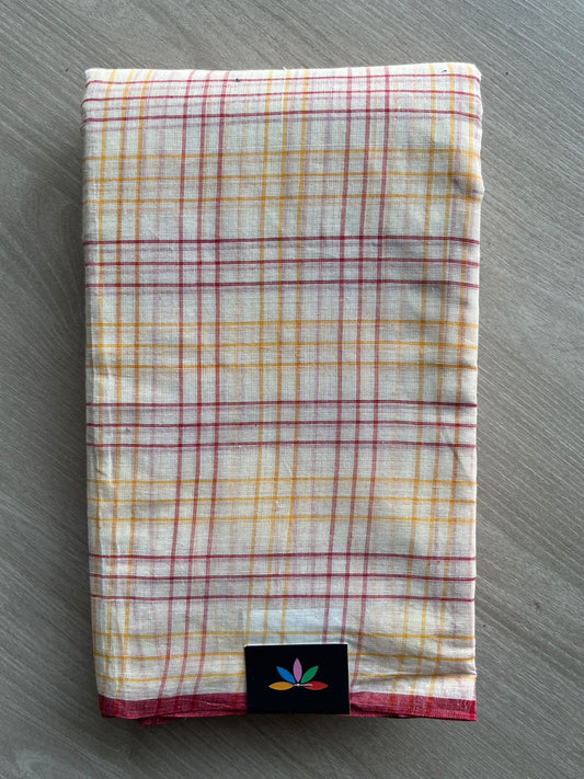 Simple Checked Handloom Cotton Saree (Without blouse) -26117