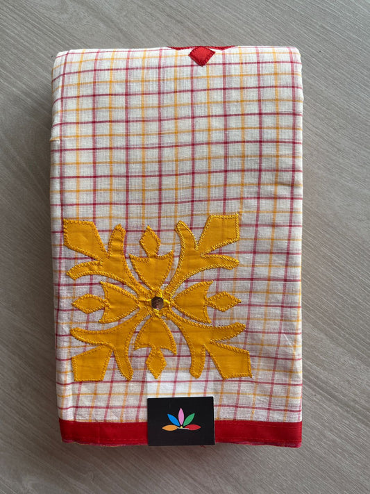 Appliqué work Checked Bengal Cotton Saree -26120