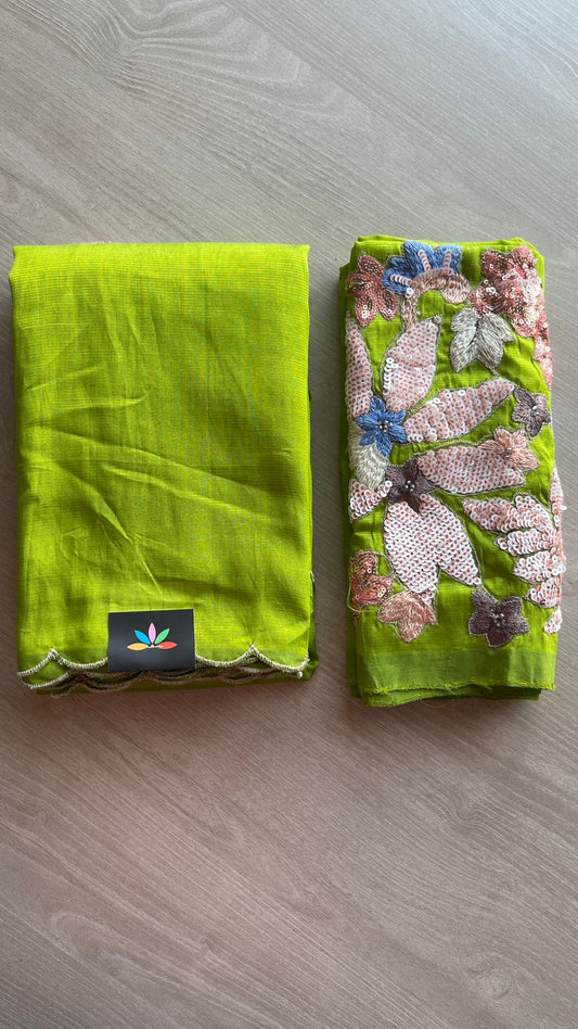 Sequin Work Mangalagiri Silk Cotton Saree-26188