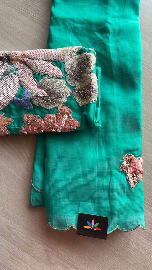 Sequin Work Mangalagiri Silk Cotton Saree-26191