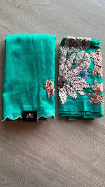 Sequin Work Mangalagiri Silk Cotton Saree-26191