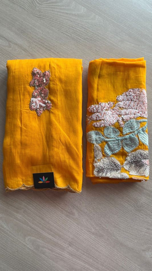 Sequin Work Mangalagiri Silk Cotton Saree-26192