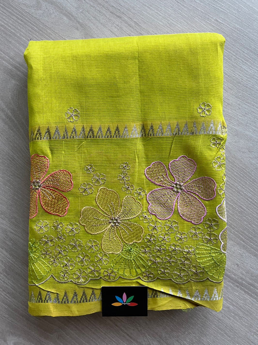 Emrboidered Zari Border Mangalagiri Silk Cotton Saree-26175