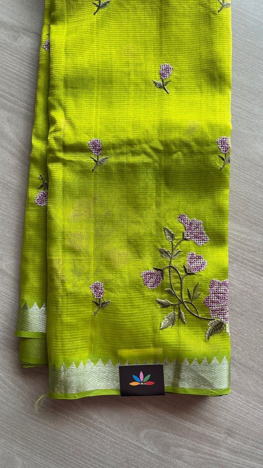 Emrboidered Zari Border Mangalagiri Silk Cotton Saree-26173