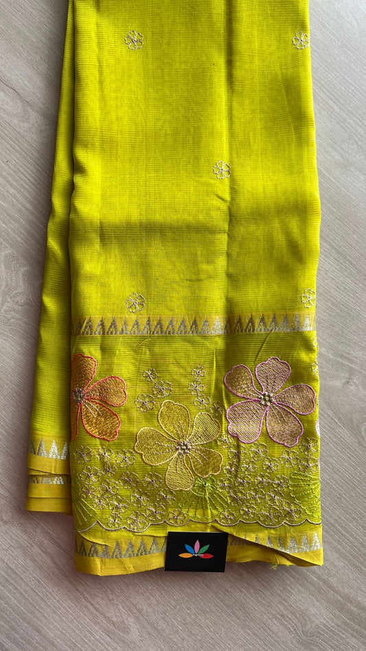 Emrboidered Zari Border Mangalagiri Silk Cotton Saree-26175