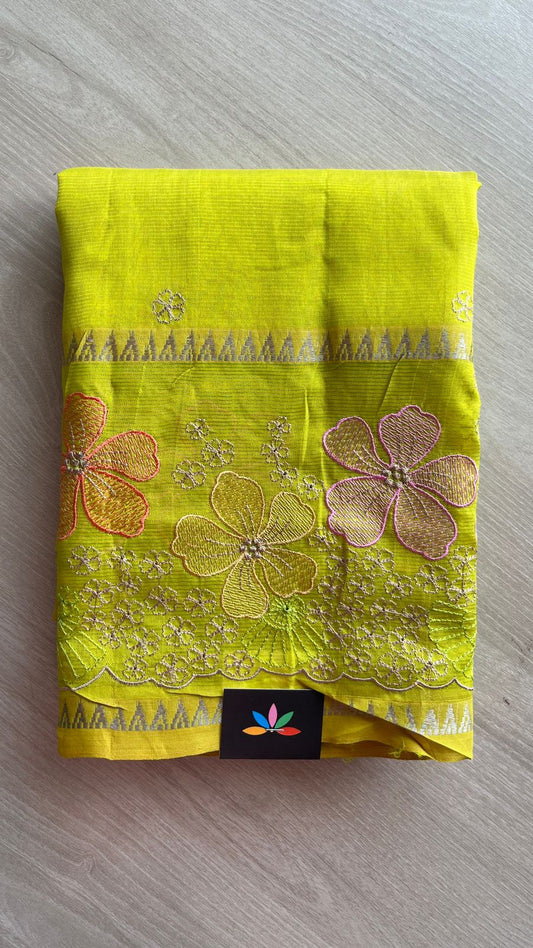 Emrboidered Zari Border Mangalagiri Silk Cotton Saree-26175