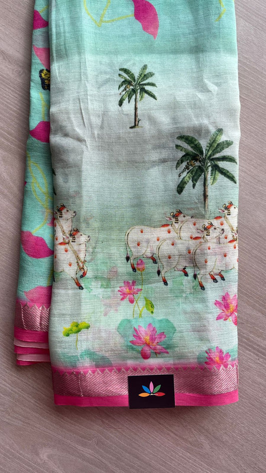 Digital Printed Mangalagiri Silk Cotton Saree-26184