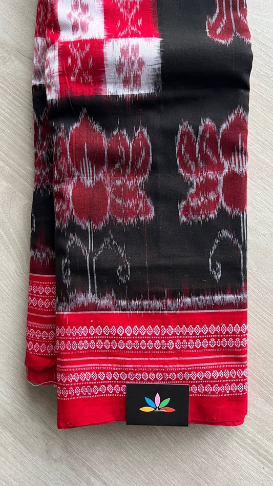 Lotus Border Fish Weave Sambalpuri Ikkat Cotton Saree - 26217