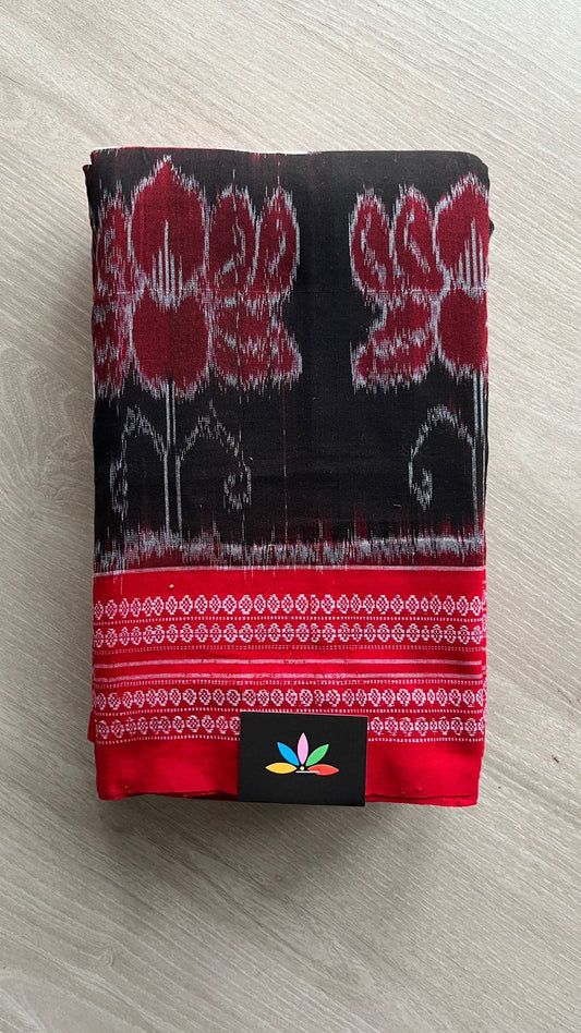 Lotus Border Fish Weave Sambalpuri Ikkat Cotton Saree - 26217