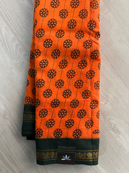 Zari Border Floral Print Pure Cotton Saree -26411