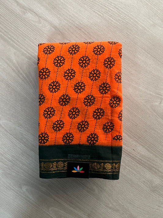 Zari Border Floral Print Pure Cotton Saree -26411