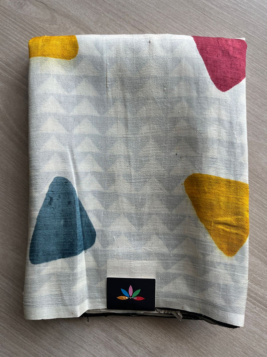 Partly Pallu Handcrafted Geometric Design Light Weight Mulberry Silk Saree-26409