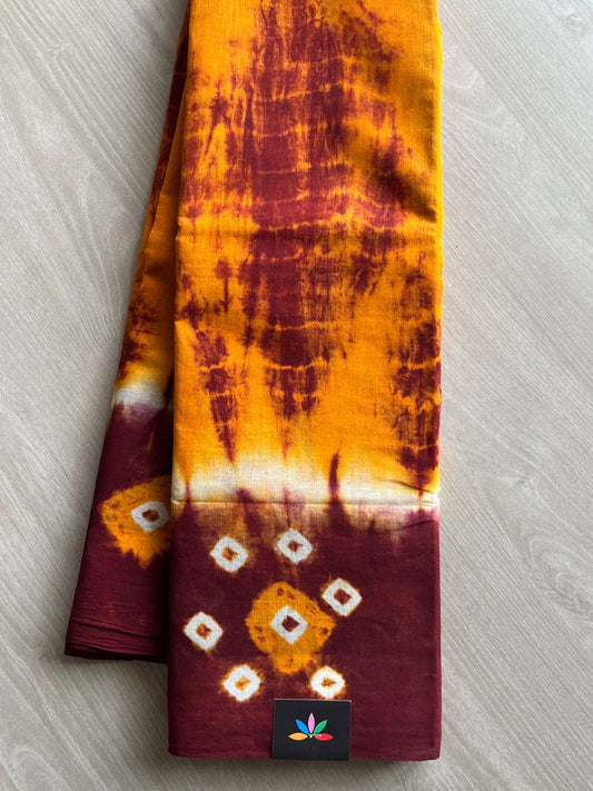 Contrast Border Shibori Printed Cotton Saree -26477