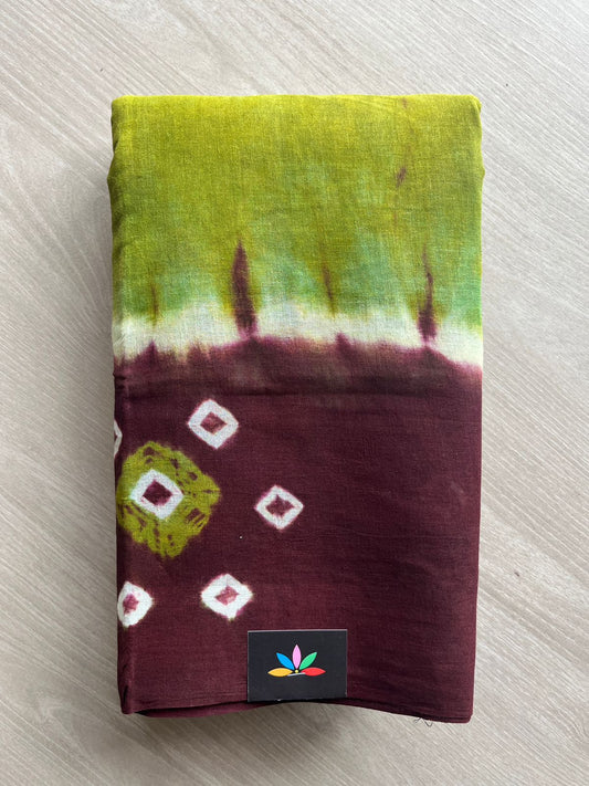 Contrast Border Shibori Printed Cotton Saree -26480