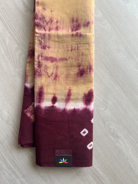 Contrast Border Shibori Printed Cotton Saree -26482