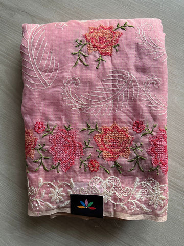 Muted Pink Machine Embroidered Kota Saree -26522