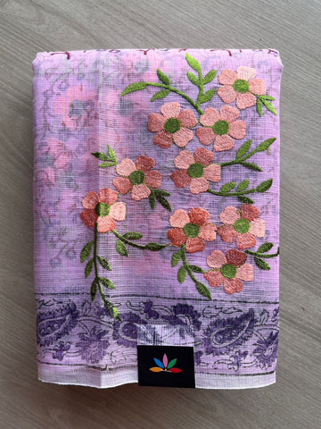 Embroidered Printed Kota Saree with Contrast Blouse-26591