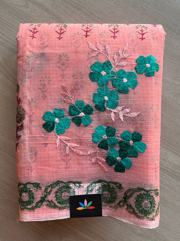 Embroidered Printed Kota Saree with Contrast Blouse-26592