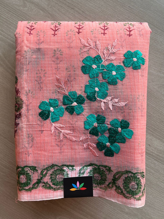 Embroidered Printed Kota Saree with Contrast Blouse-26592