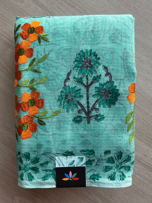 Embroidered Printed Kota Saree with Contrast Blouse-26593