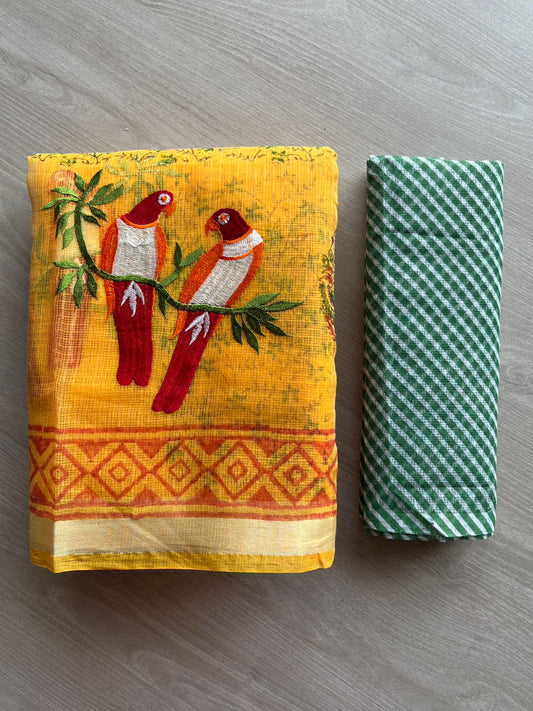 Embroidered Printed Kota Saree with Contrast Blouse-26595