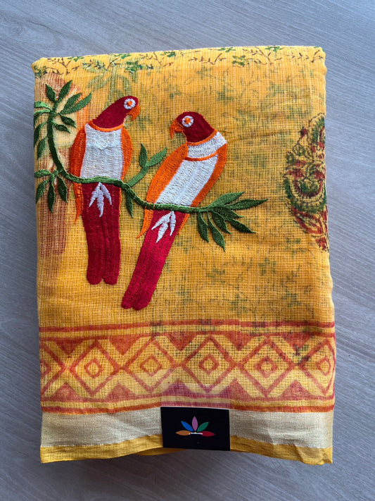 Embroidered Printed Kota Saree with Contrast Blouse-26595