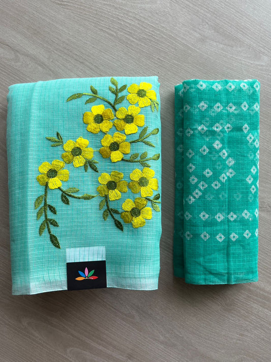 Simple Embroidery Kota Saree with Contrast Blouse-26598