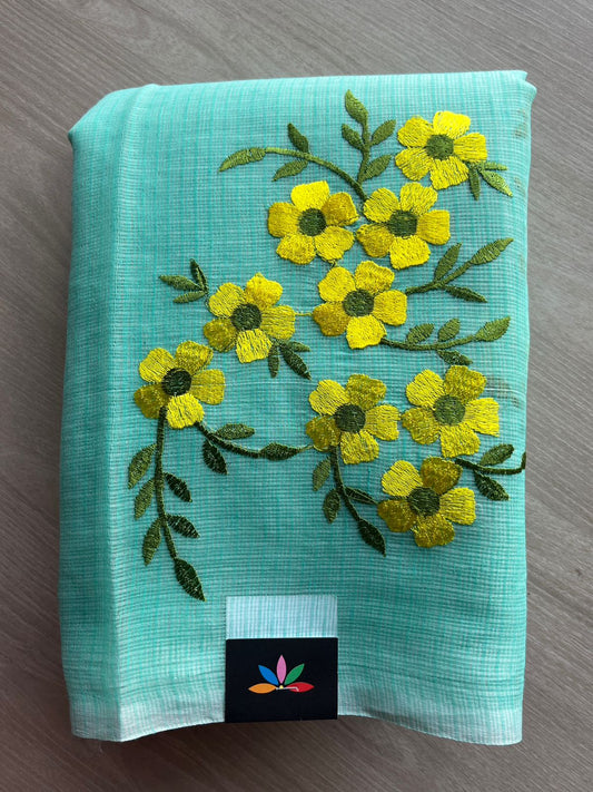 Simple Embroidery Kota Saree with Contrast Blouse-26598