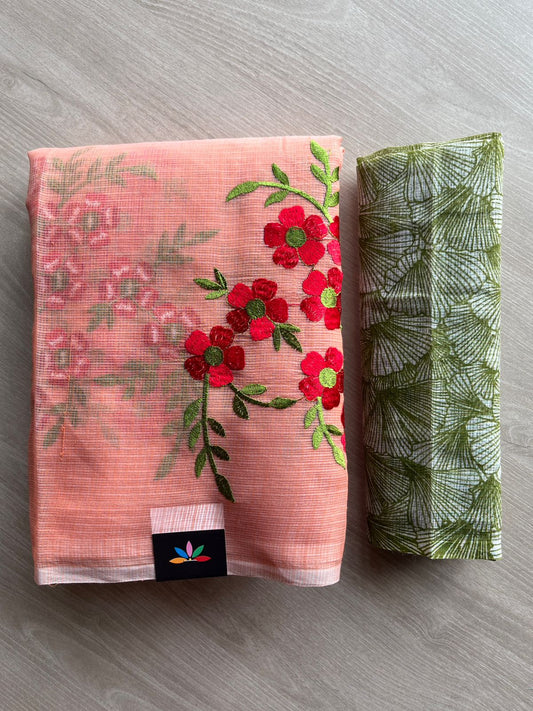 Simple Embroidery Kota Saree with Contrast Blouse-26599