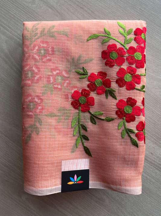 Simple Embroidery Kota Saree with Contrast Blouse-26599