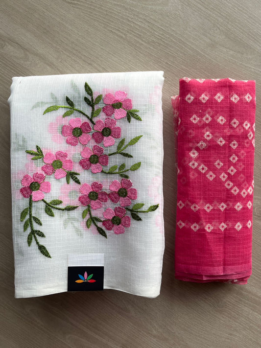 Simple Embroidery Kota Saree with Contrast Blouse-26605-26606