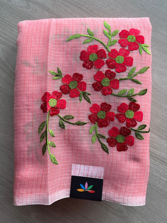 Simple Embroidery Kota Saree with Contrast Blouse-26604