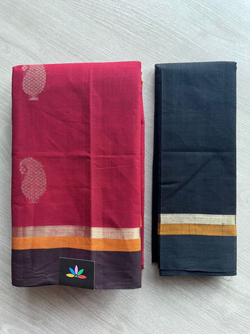 Handloom Fine Cotton Saree with Contrast Pallu and Blouse -26611