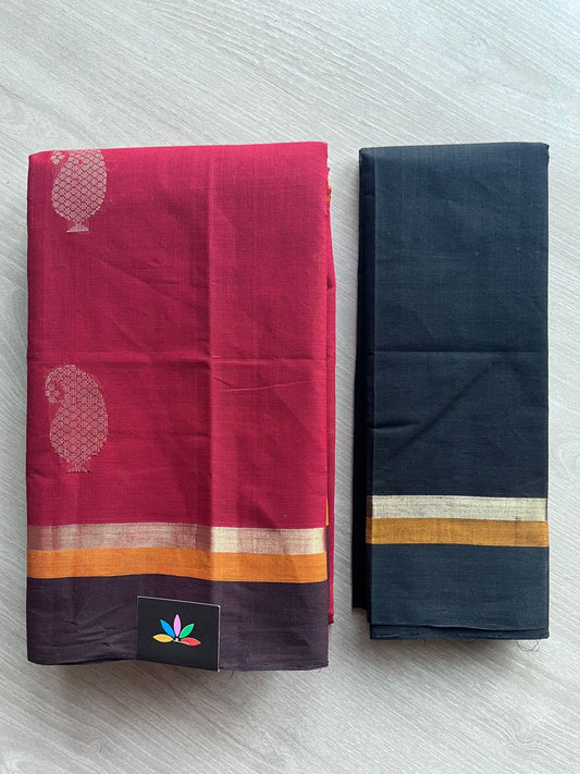 Handloom Fine Cotton Saree with Contrast Pallu and Blouse -26611