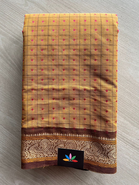 Handwoven Lakshadeepam Small Border Kanchi Cotton Saree -26614