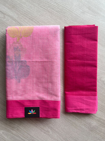 Double Tone (Parsian Pink/White) Handloom Fine Cotton Saree with Contrast Pallu and Blouse - 26626