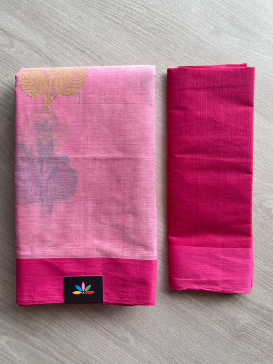 Handloom Fine Cotton Saree with Contrast Pallu and Blouse - 26626