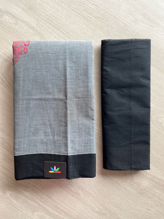 Handloom Fine Cotton Saree with Contrast Pallu and Blouse - 26637