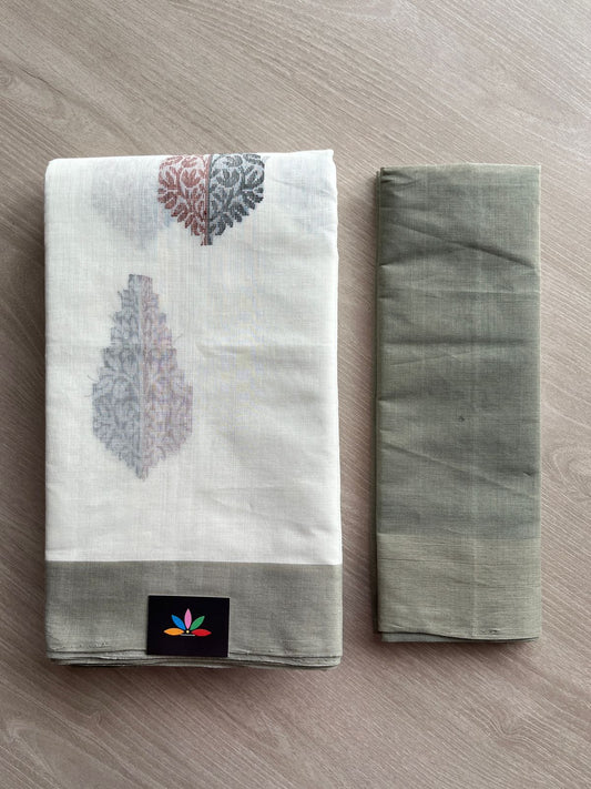 Handloom Fine Cotton Saree with Contrast Pallu and Blouse - 26639