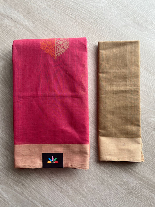 Handloom Fine Cotton Saree with Contrast Pallu and Blouse - 26640