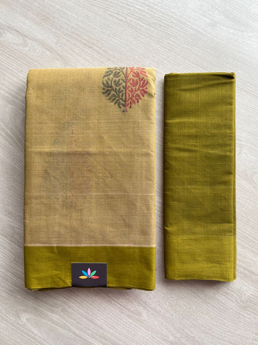 Handloom Fine Cotton Saree with Contrast Pallu and Blouse - 26641