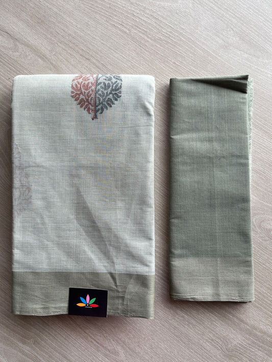 Handloom Fine Cotton Saree with Contrast Pallu and Blouse - 26642