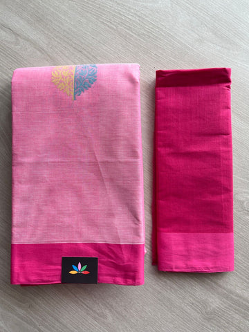 Persian Pink Handloom Fine Cotton Saree with Contrast Pallu and Blouse - 26643