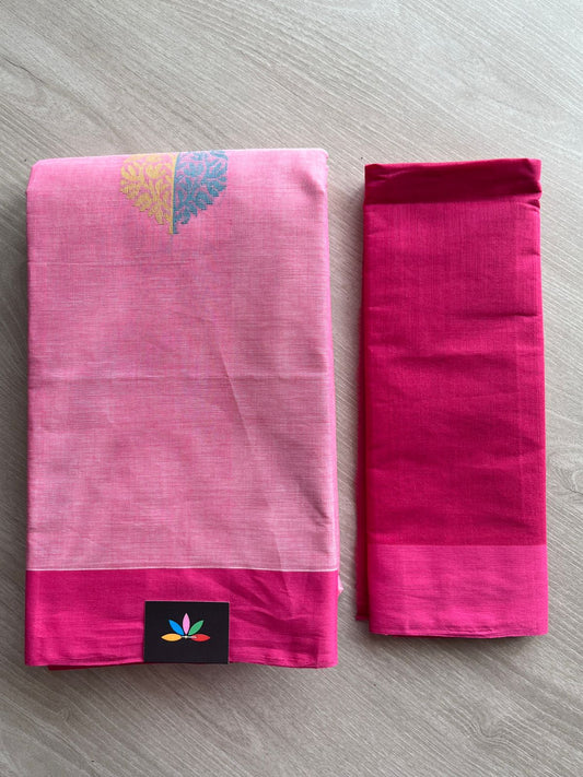 Handloom Fine Cotton Saree with Contrast Pallu and Blouse - 26643