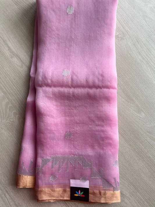 Handwoven Musiln Silk Dhakai Jamdani Saree - 26652