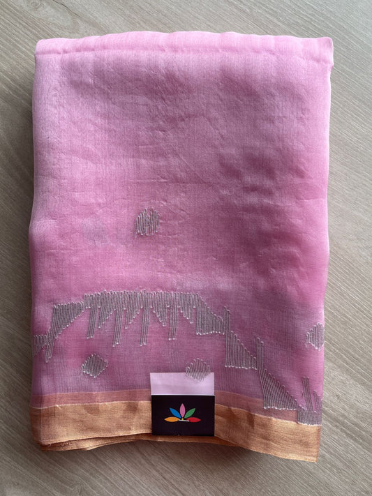 Handwoven Musiln Silk Dhakai Jamdani Saree - 26652