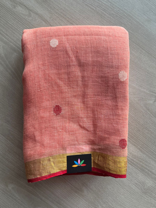 Handloom Linen Jamdani Saree With Ghicha Pallu -26662