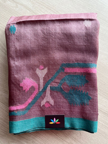 Handwoven Dhakai Tussar Silk Jamdani Saree - 26676