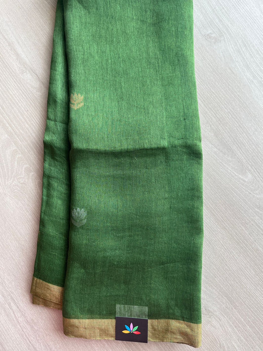 Handwoven Linen Silk Jamdani Saree - 26679