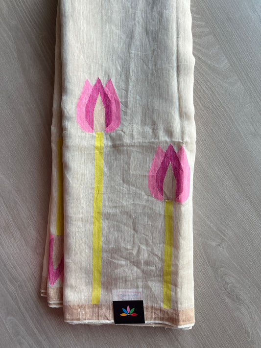 Lotus Tissue Linen Jamdani Saree-26695